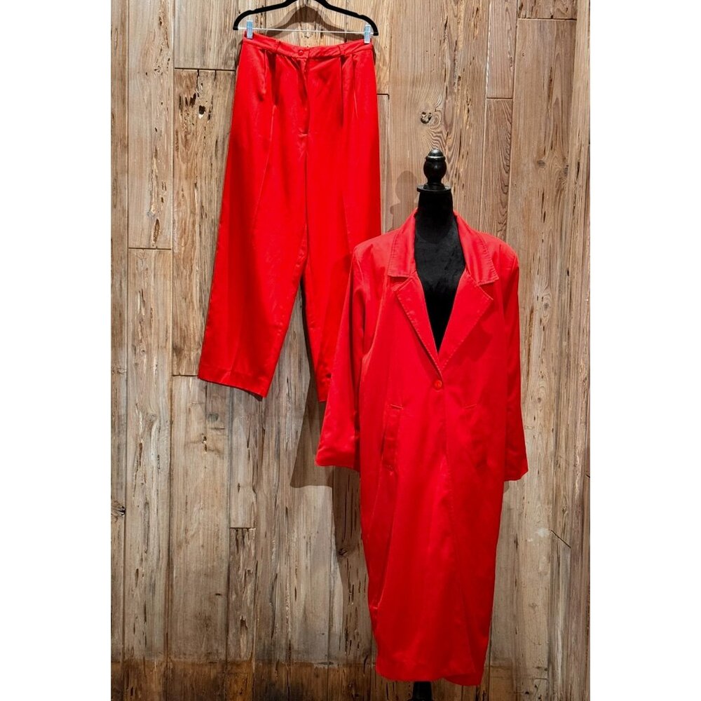 TRENCH COAT PANT DAVID BENJAMIN 80'S RED SINGLE-BREASTED WOMEN'S XL SET